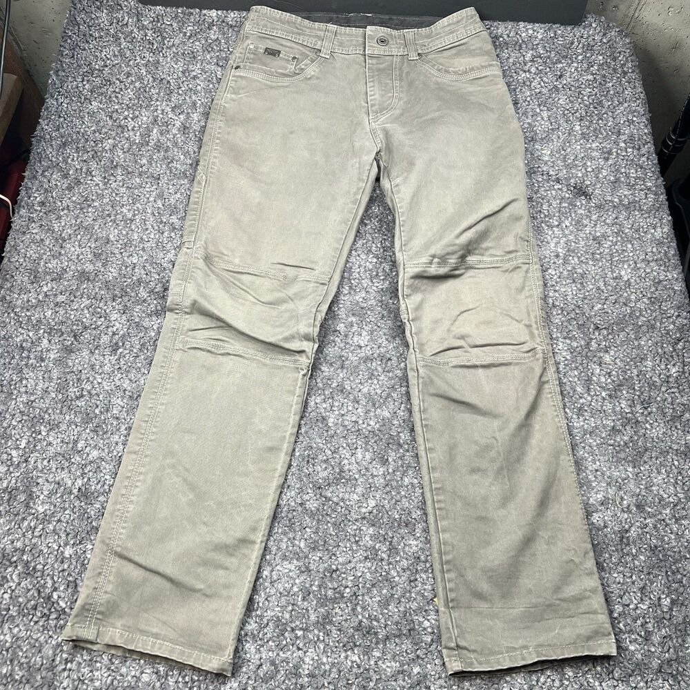 KUHL Rebel Pants Mens 32x32 Olive Green Vintage Patina Dye Saddle Stitched Jean